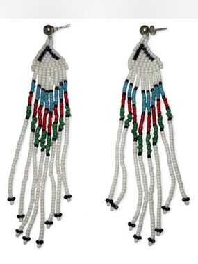 Beaded Authentic First Nation Fringe Drop Earrings - never worn!